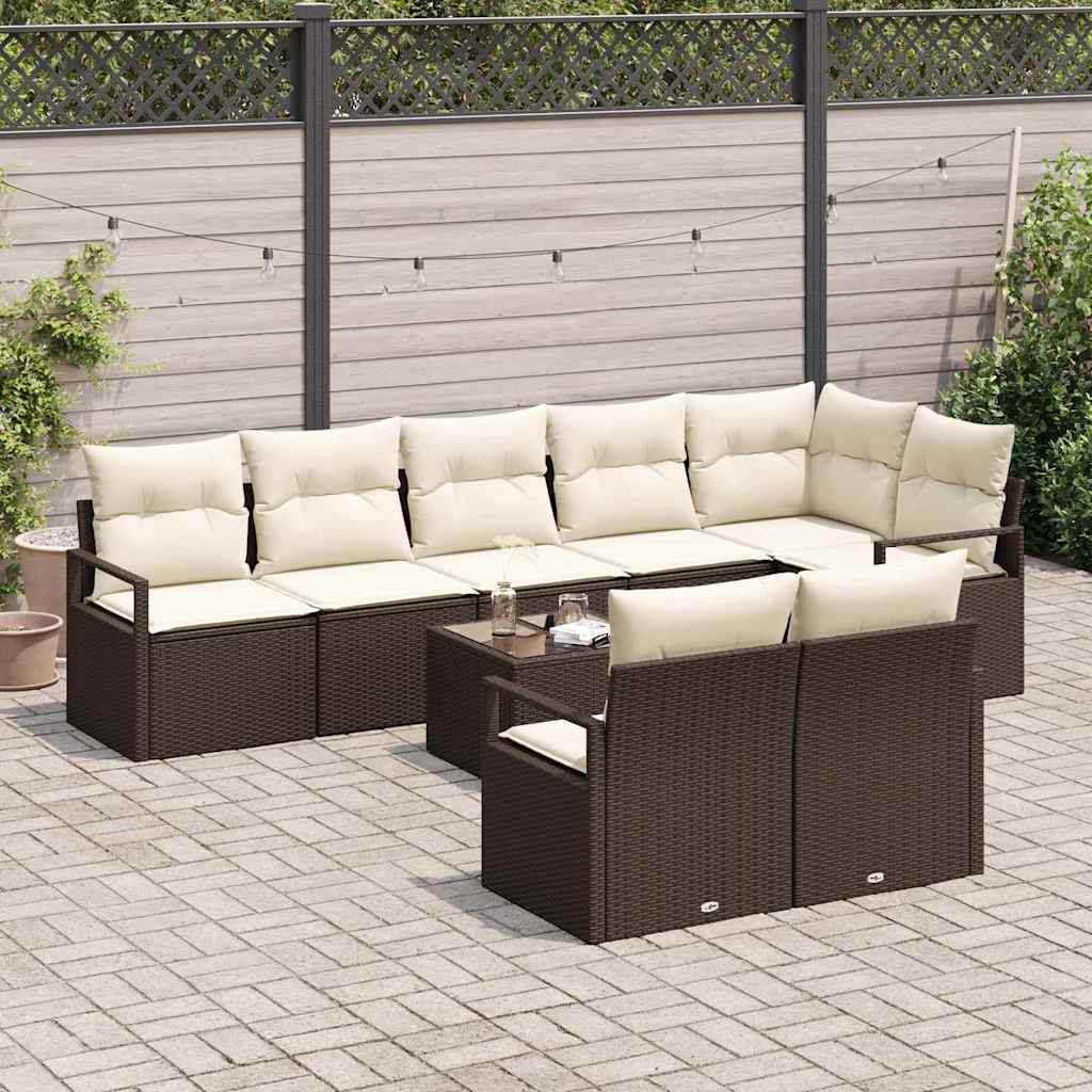 Garten-Sofa-Set mit Kissen mit Speicher 9 pcs Braun und Creme